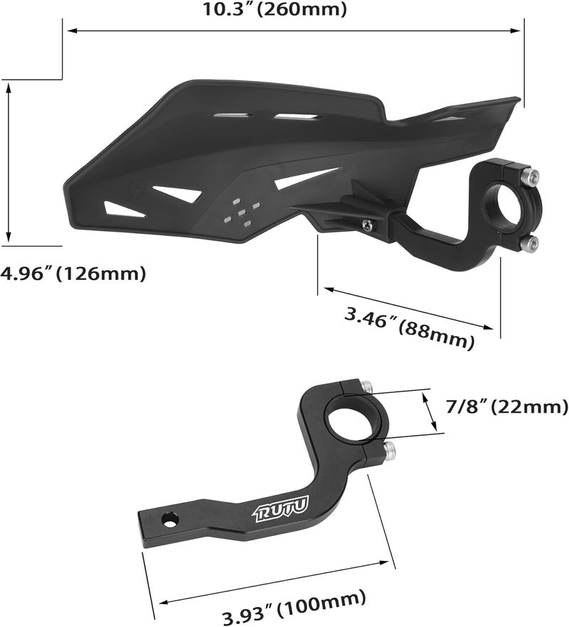 RUTU Dirt Bike Handguards 7/8 Inch 22mm,Motorcycle Handguards with CNC Bracket Pair Fit for Dirt Pit Bikes, Motocross, ATV, CRF KLX KX LTR TRX SX SXF EXC XCW Grizzly,Scooter,Hawk 250 - Black - Image 2